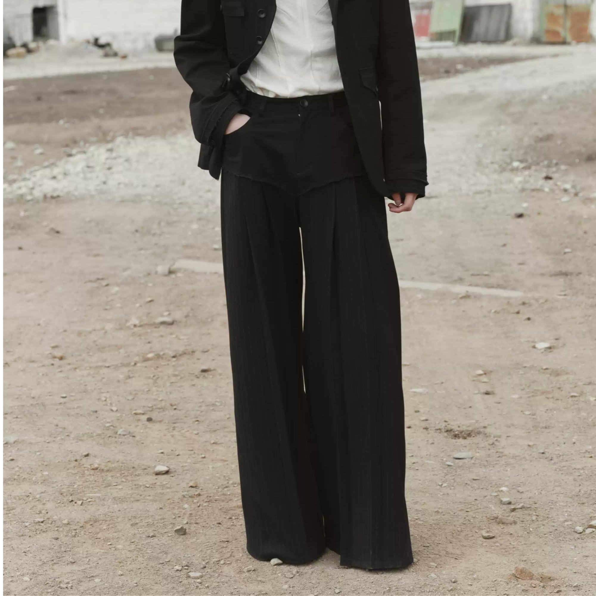 【ORV0105】Raw-Edge Striped Panel Casual Trousers