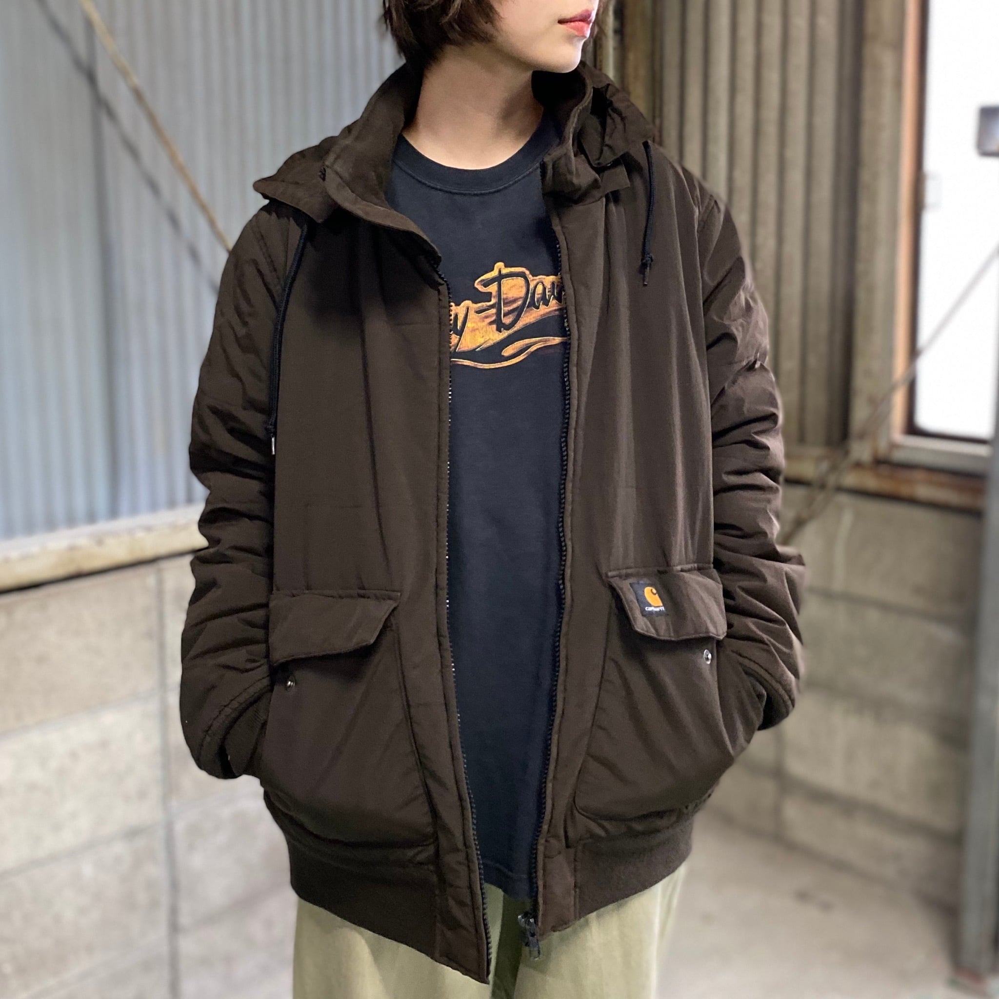 Carhartt カーハート BLOOKS JACKET 中綿ナイロンジャケット ワークジャケット フード着脱可 ブラウン 茶色 メンズL  古着【ワークジャケット】 | cave 古着屋【公式】古着通販サイト