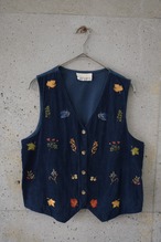 Navy Corduroy Vest with Botanical Embroidery