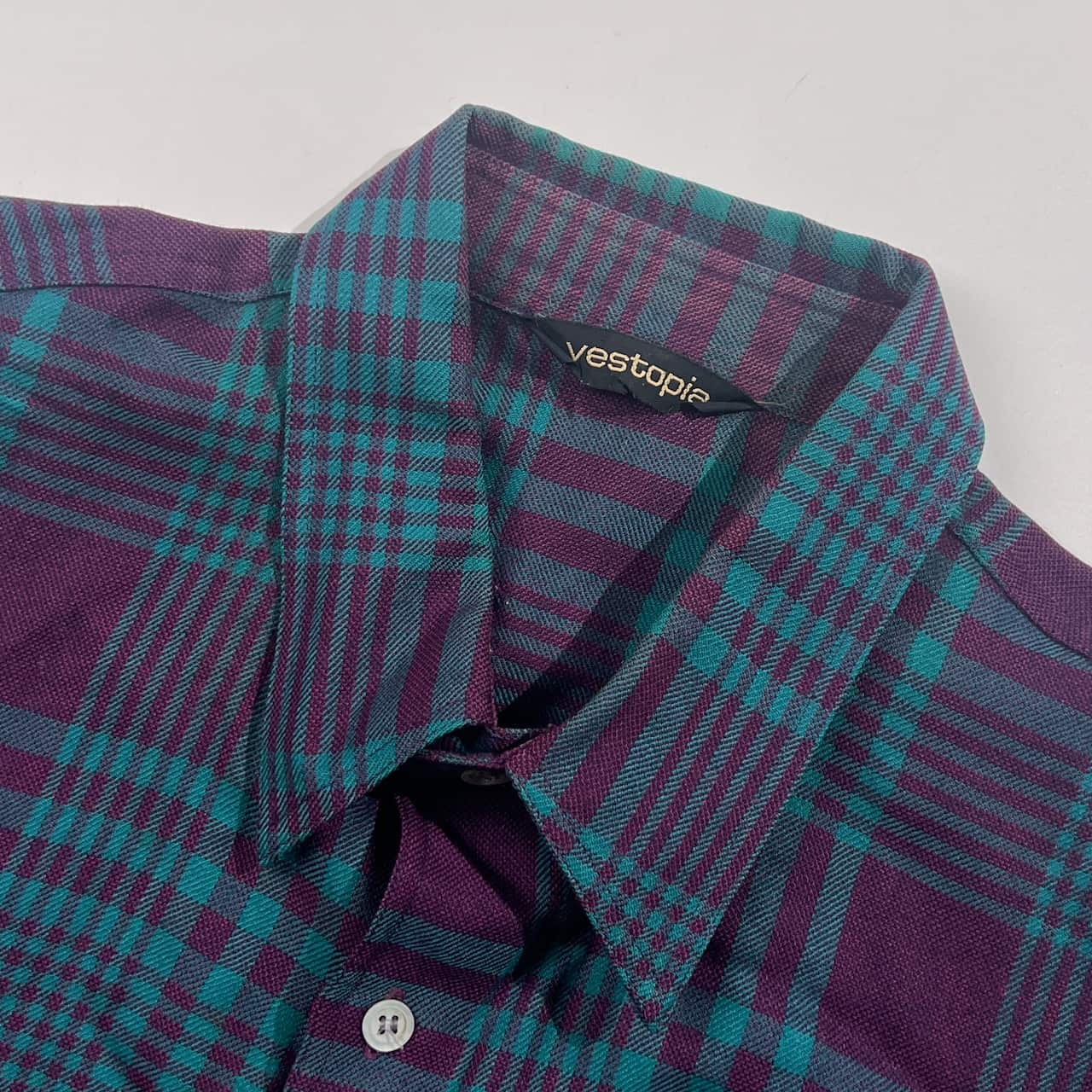 vestopia ベストピア チェック 長袖シャツ M/グリーン×赤紫系 メンズ