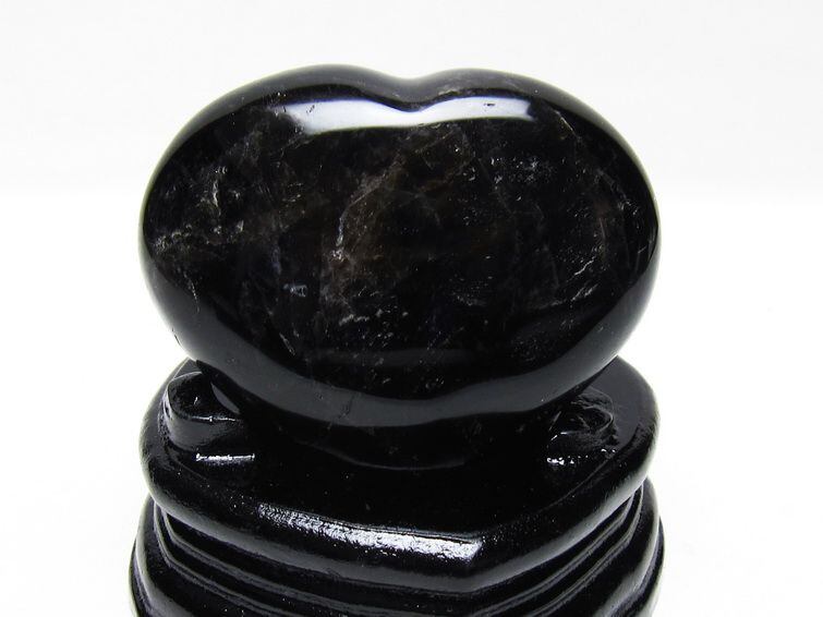 モリオン 置物 黒水晶 ハート 台座付属 一点物 155-1007 | 天然石