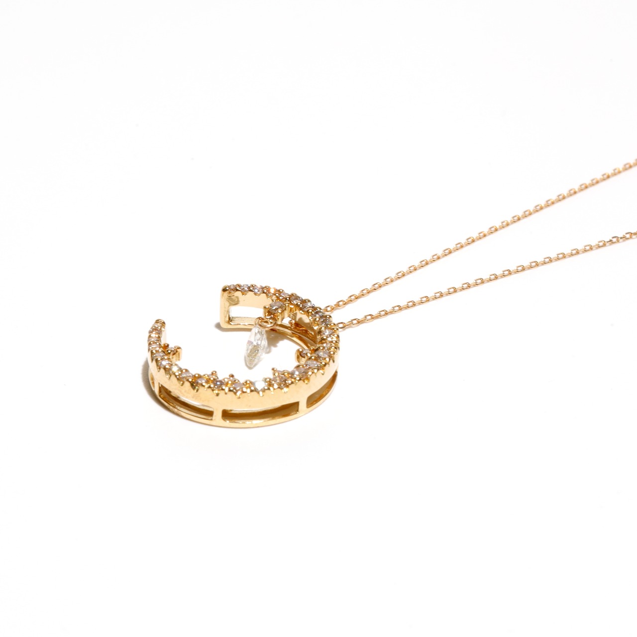 ムーンモチーフ ダンシングダイヤモンド ネックレス K18 / 0.140ct / 0.280ct