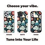 受注生産 iPhoneケース 白い花と波の濃紺民芸柄｜花モチーフ FMSY119C