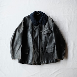50s FRENCH VINTAGE "希少個体/ネイビーウール襟/無地ライニング" CORBUSIER LEATHER JACKET