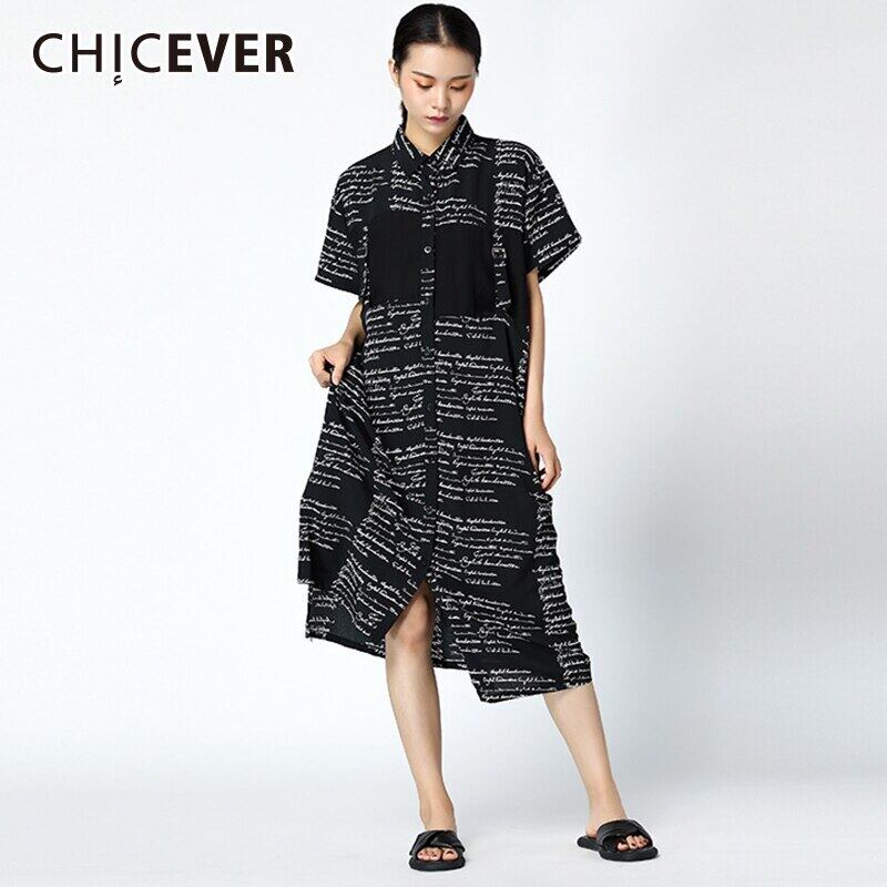 CHICEVERレターレディースシャツルーズオーバーサイズ半袖シフォン裾アシンメトリーサマーブラウスレディース服2020 ショート ハーフスリーブ 夏物 6base581869073822