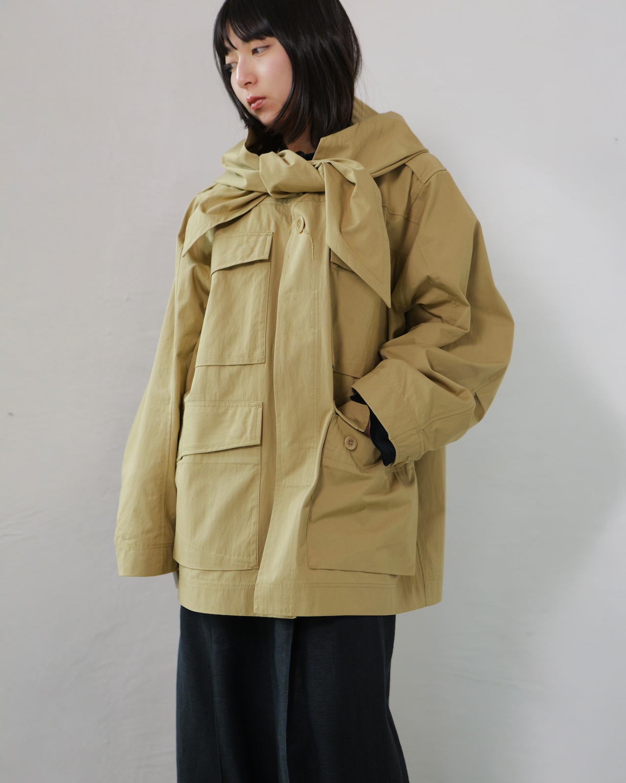 i’m here - Haoli Military Jacket :Beige |フードストールドッキング/2WAY/ウェザークロス 入荷予定:2026.01.17(各色 M 1点)