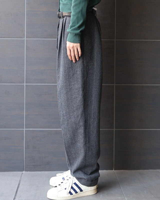 stripe wool double slacks