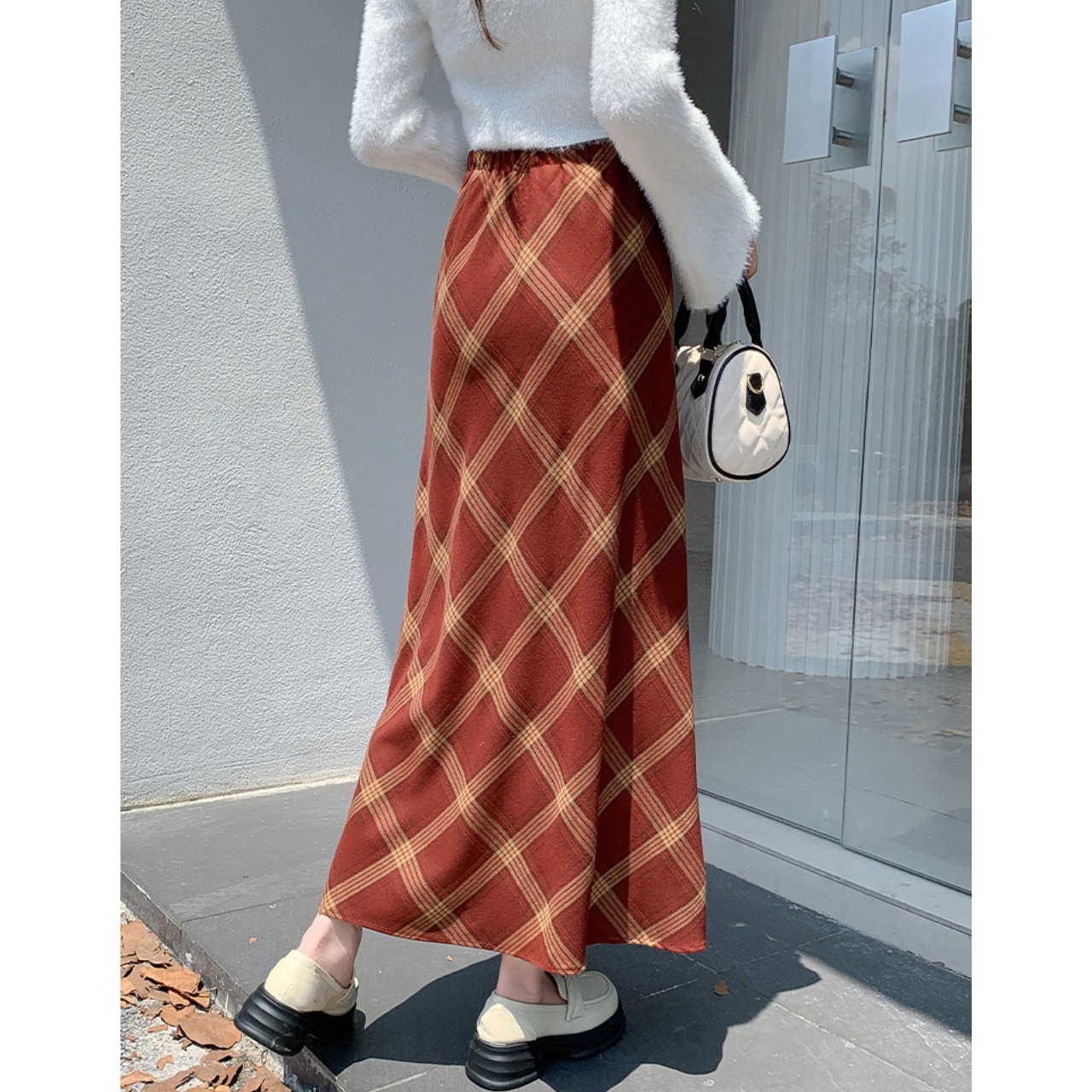 チェック ハイウエスト ロング スカート 10320