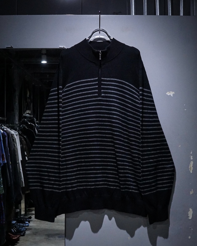 【add (C) vintage】“L.L.Bean” Horizontal Stripe Cotton × Cashmere Half Zip Knit