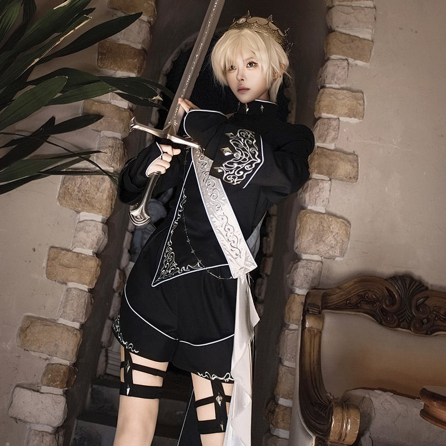 BPN 燕尾　編み上げ　ジャケット　黒　リボン　ゴスロリ　皇子 王子系ロリィタ 燕尾ジャケット 3点セット ナイト騎士コスチューム 黒