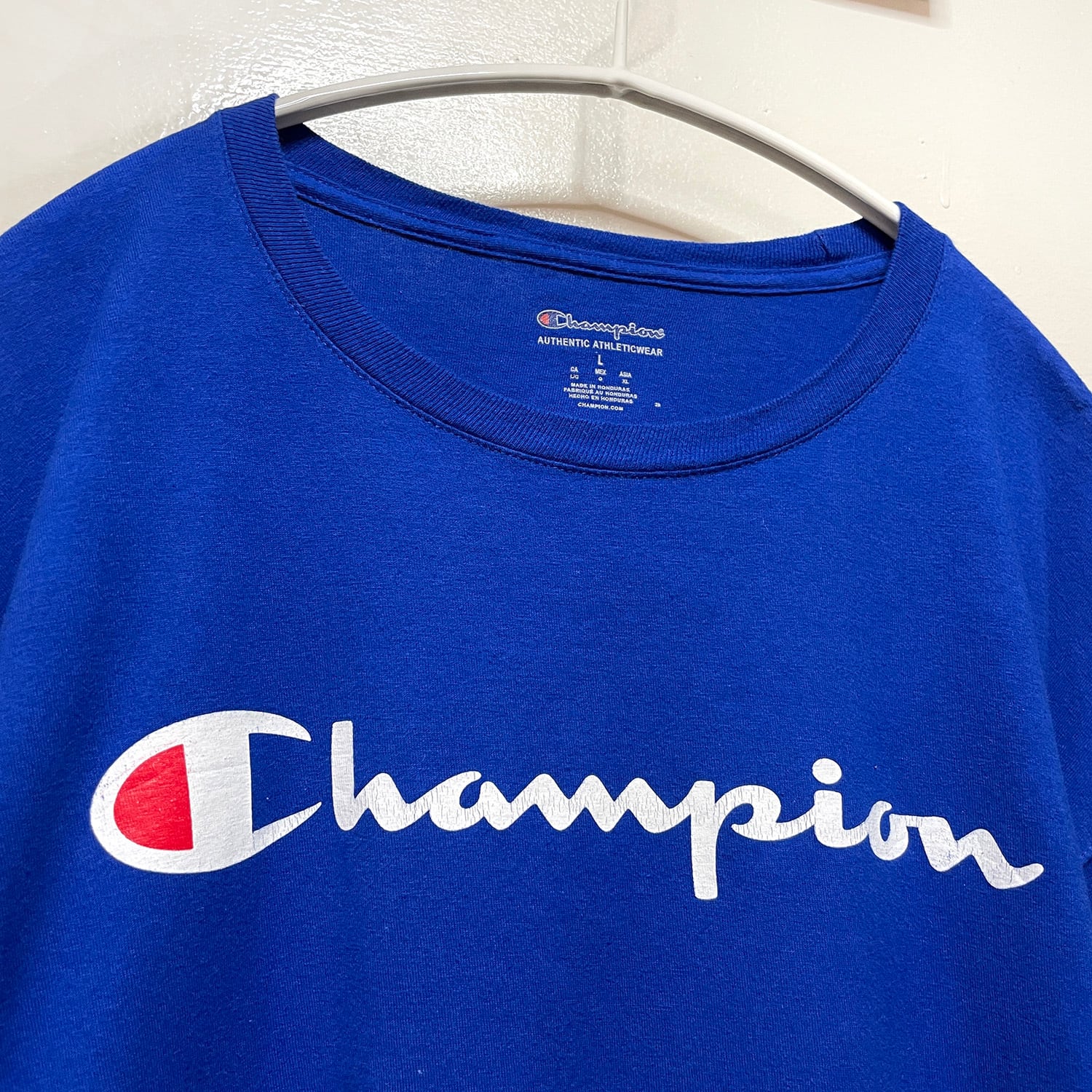 USA古着 長袖 Tシャツ Champion チャンピオン ロンT ロゴ ブルー