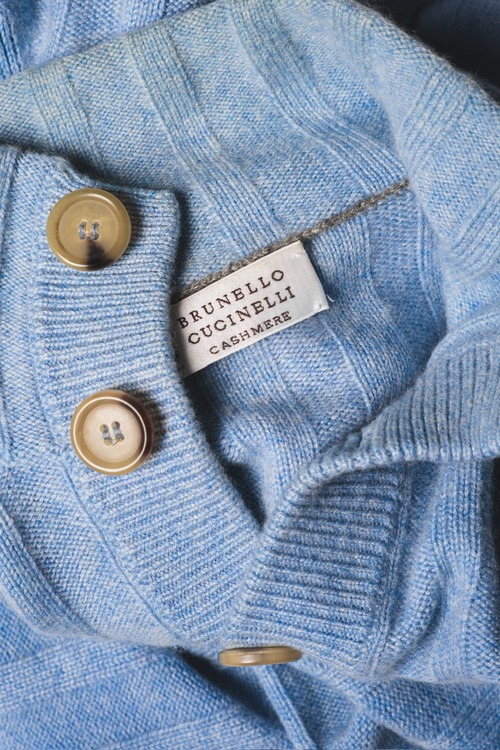 [2000's］“Brunello Cucinelli”  Pure Cashmere Vertical Rib Skip-Collar Knit (Made in Italy)