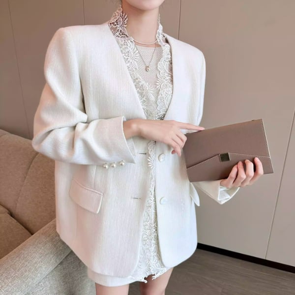 レースディテールノーカラージャケット A3606