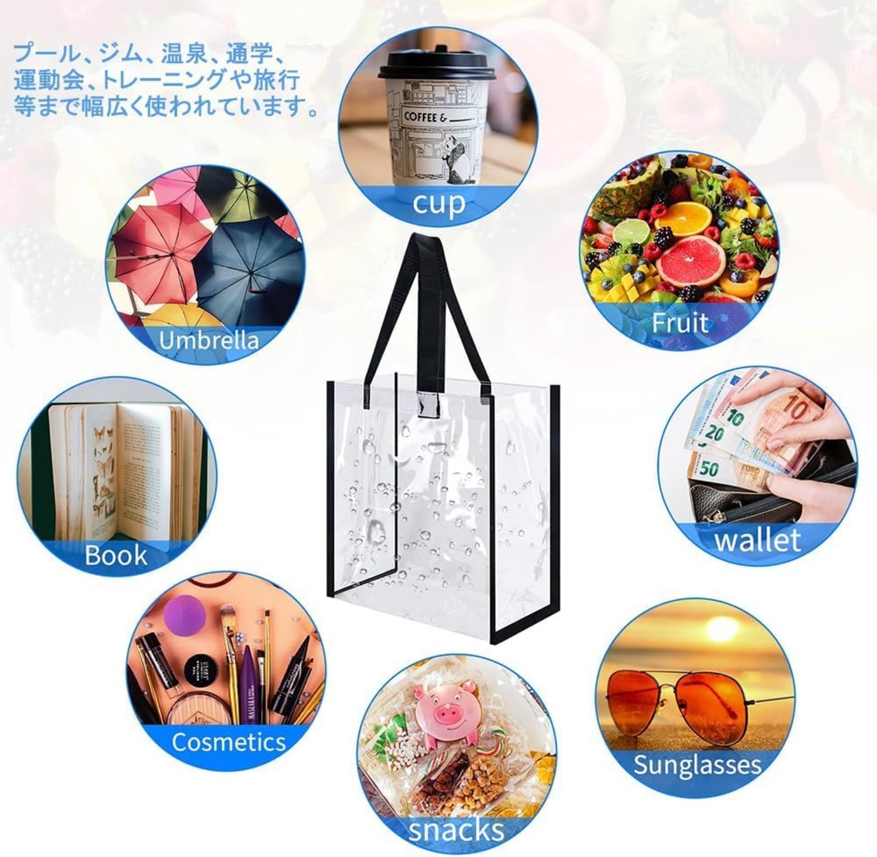 [DFsucces] プールバッグ 透明ビニールバッグ pvc 汚れにくい 防水 大容量 手提げバッグ お持ち運び便利 男女兼用 ビーチ/水泳/温泉/旅行/アウトドア用 (ブラック, 25*25*10cm)