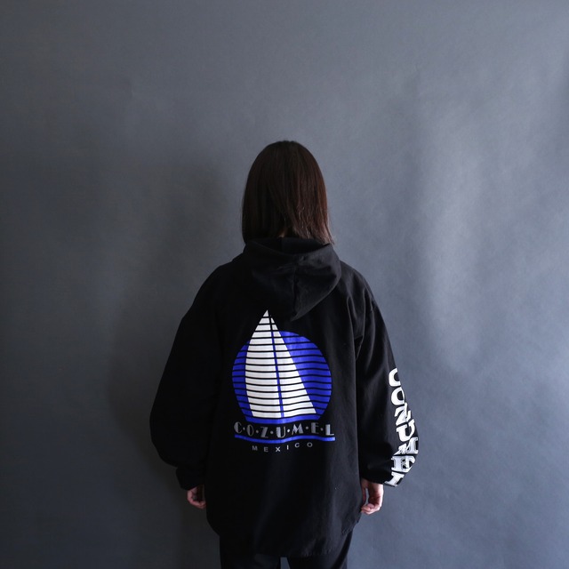 multi print zip-up hooded parker