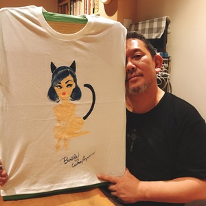 東學オリジナル手描きＴシャツ「チビTバービー ねこ(nekobarbie)」