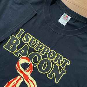 【FRUIT OF THE LOOM】ベーコン bacon イラスト プリント Tシャツ ロゴ L US古着