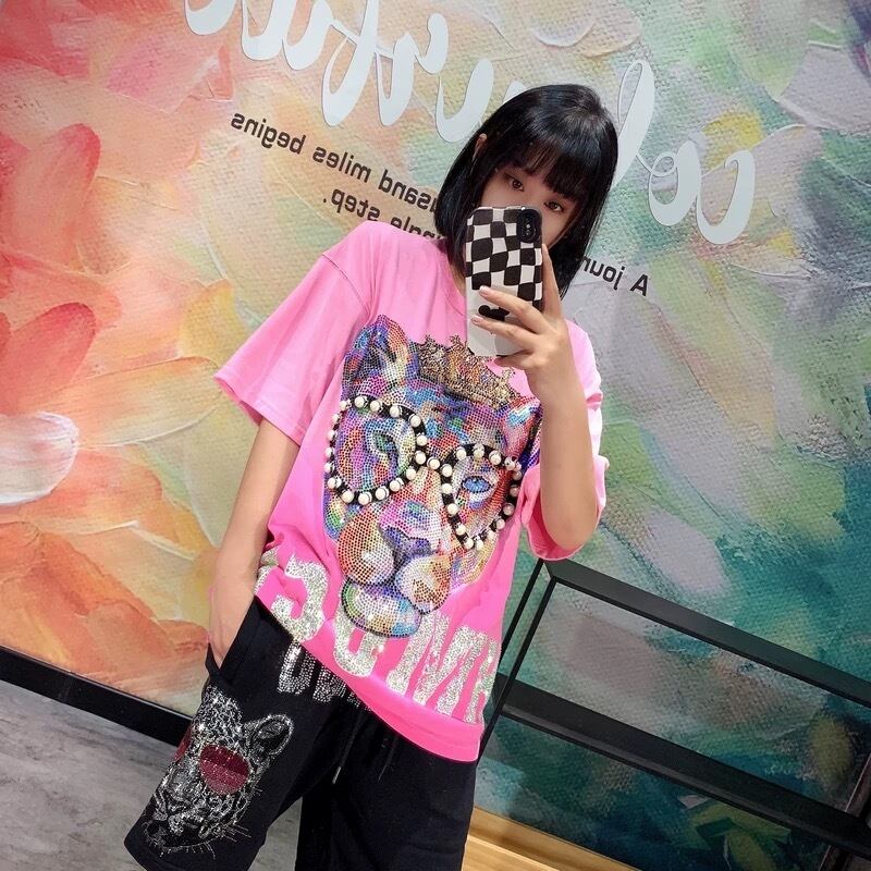 Bamboo2 ピンク スタッズ キラキラ Tシャツ ラメTシャツ ヒップホップ ラメ きらきら トップス 半袖 ダンス 衣装