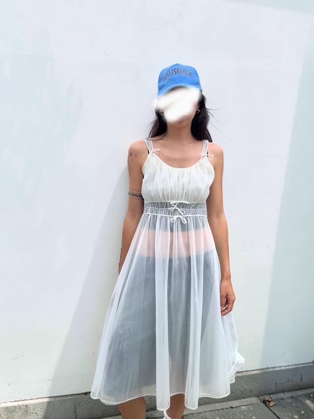 【LADIES】Vintage Sheer Ribbon Dress - Free Size