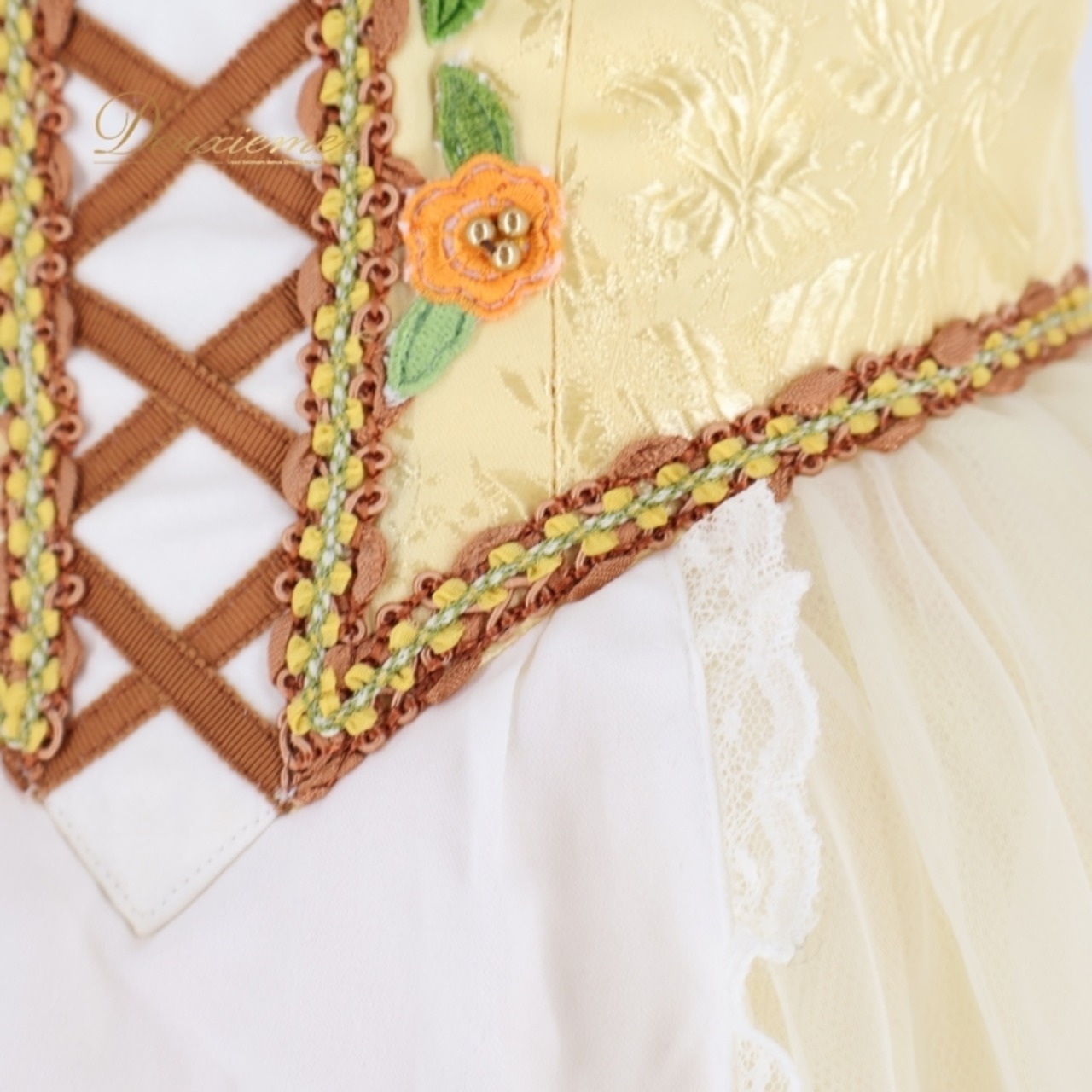 バレエ 衣装 チャコット Chacott 日本製 ロマンティックチュチュ ワンピース ドレス イエロー系 ホワイト系 黄色 アイボリー ジュニア 子供 花柄 レース 発表会 コンクール ダンス おしゃれ 可愛い ガーリー かわいい 衣装用 ジュニアサイズ 舞台衣装 発表会衣装