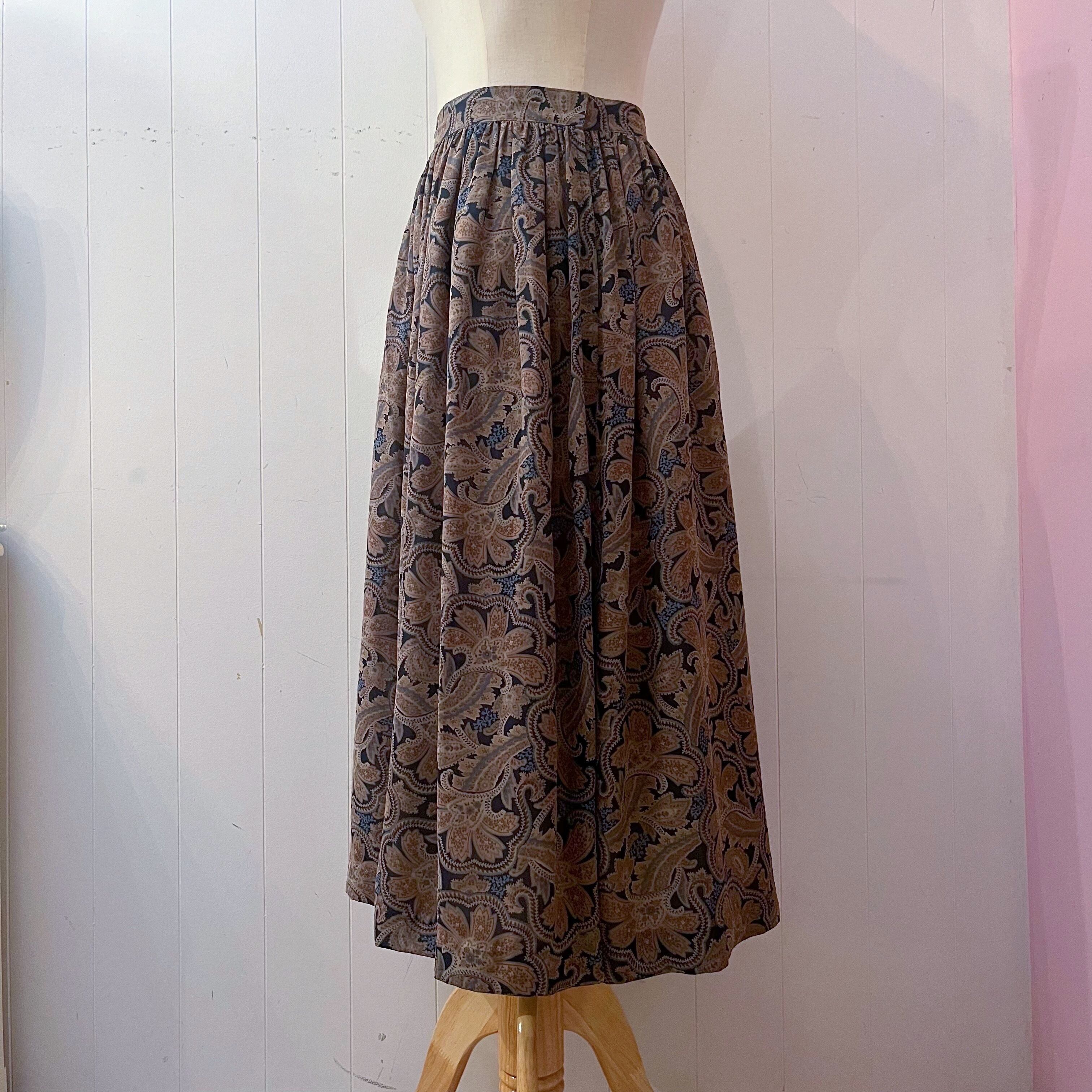 navy beige botanical flare skirt