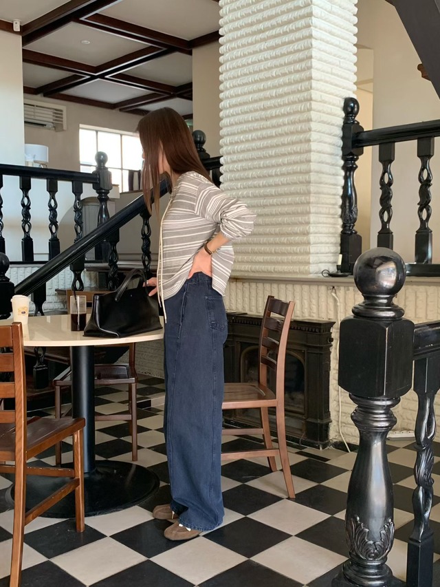 (予約) signature / Eyelet striped tee 2color