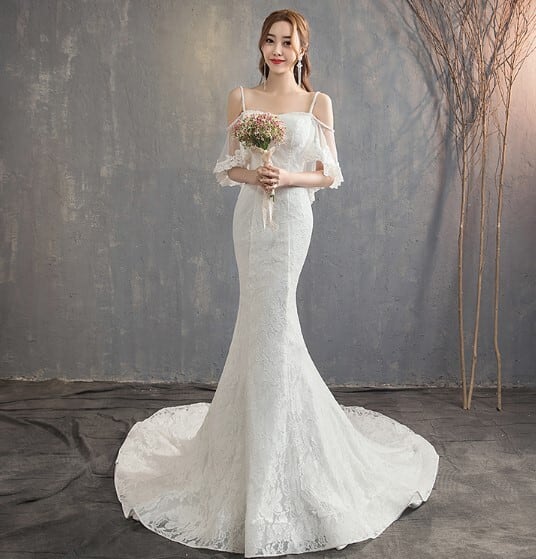 エレガント ウエディングドレス マーメイドライン ミニトレーン/短  