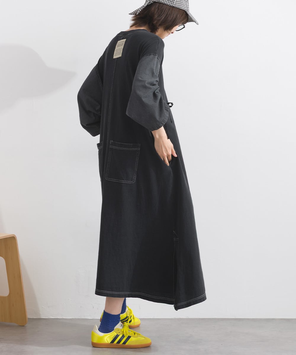 J261096 袖シャーリングデニム切替ワンピース / Shirring Sleeve Denim