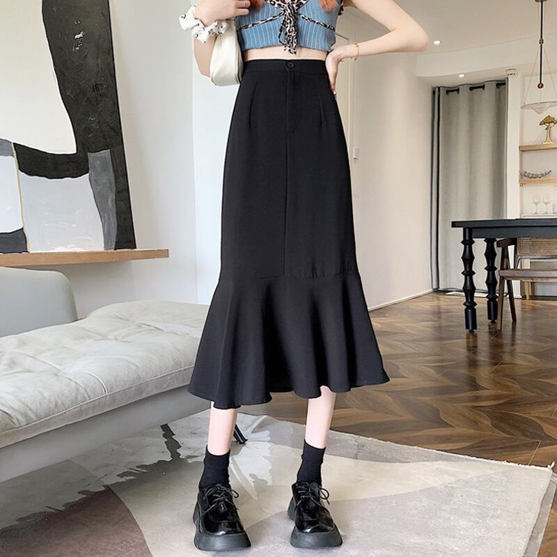 ブラックスカート Aラインサマーハイウェストウェストロング 夏物 試着室84916978558