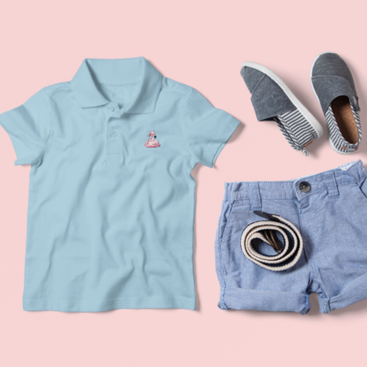 Polo-shirt-one point-すやすやフラミン 4117