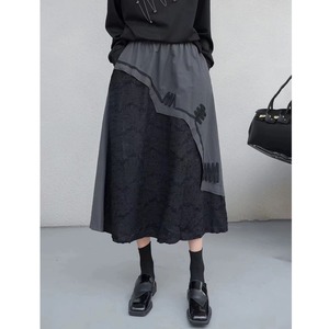 STITCH DESIGN A-LINE MIDI CASUAL SKIRT 2colors M-16239