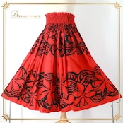 フラダンス 衣装 パウスカート レッド系 エムエムジェイ 日本製 ティアレ柄 ハワイアンプリント アロハ フラ ダンス レッスン 練習 ブラック系 赤 黒 華やか 鮮やか かわいい おしゃれ シングル スカート 軽やか ふんわり 大人っぽい フラダンス衣装 軽い