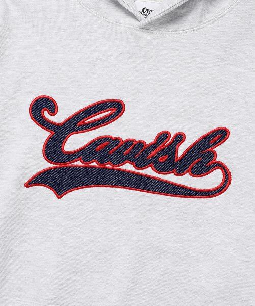 CAVISH] APPLIQUE STADIUM LOGO HOODIE LIGHT GREY(CV2ESUM405A