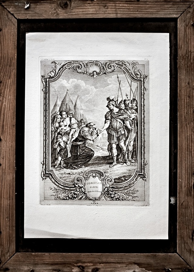 1780s フランス 33c 繊細な歴史的銅版画 図版 コリオラヌスへの嘆願 カルナヴァル博物館所蔵 アンティーク