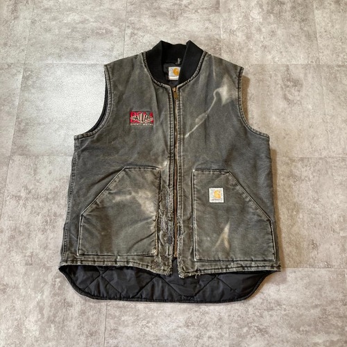 90s Carhartt フェード ブラック キルティングライナー 刺繍 USA製 vest