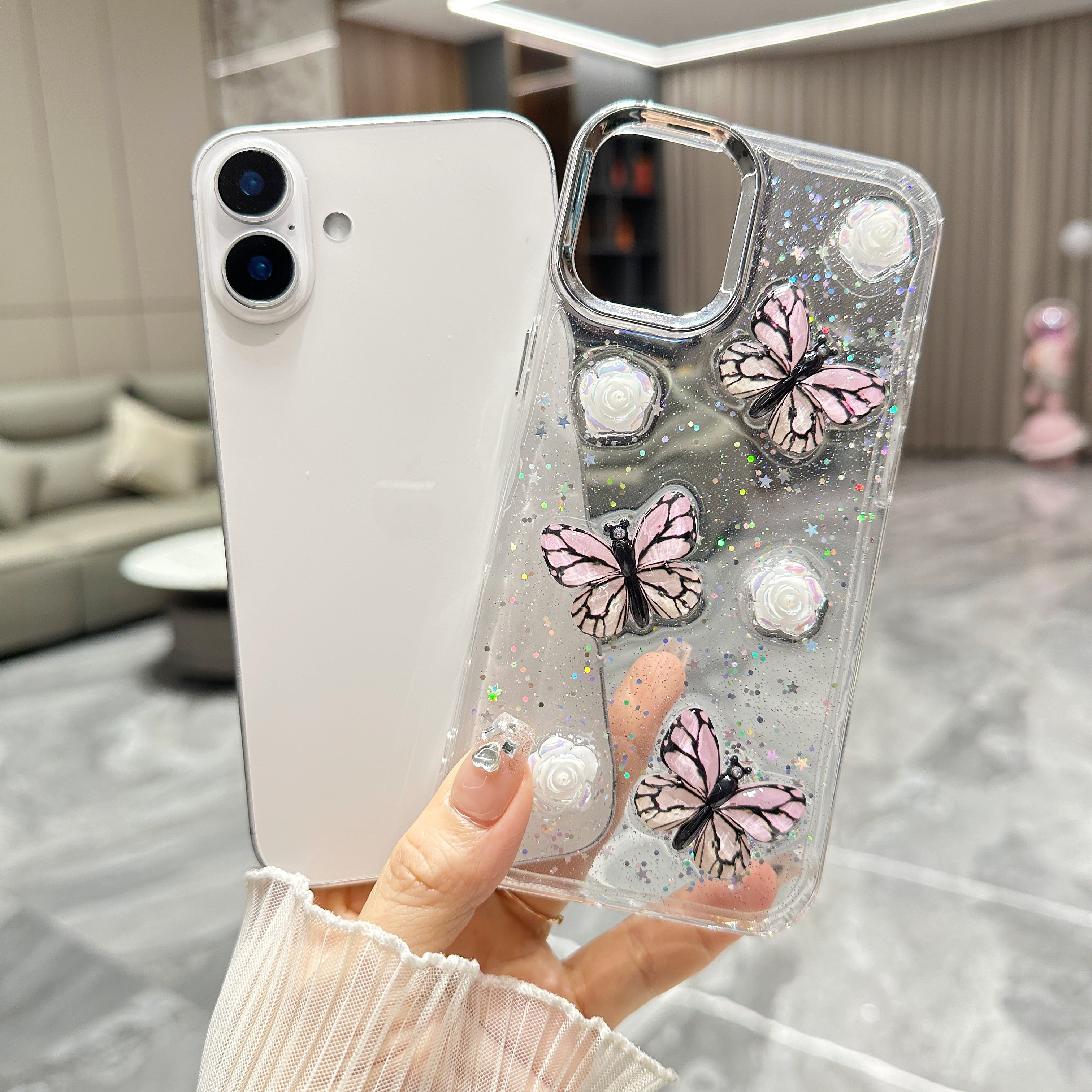 立体 蝶々 iPhone 17 16 15 14 13 12 ケース クリア おしゃれ