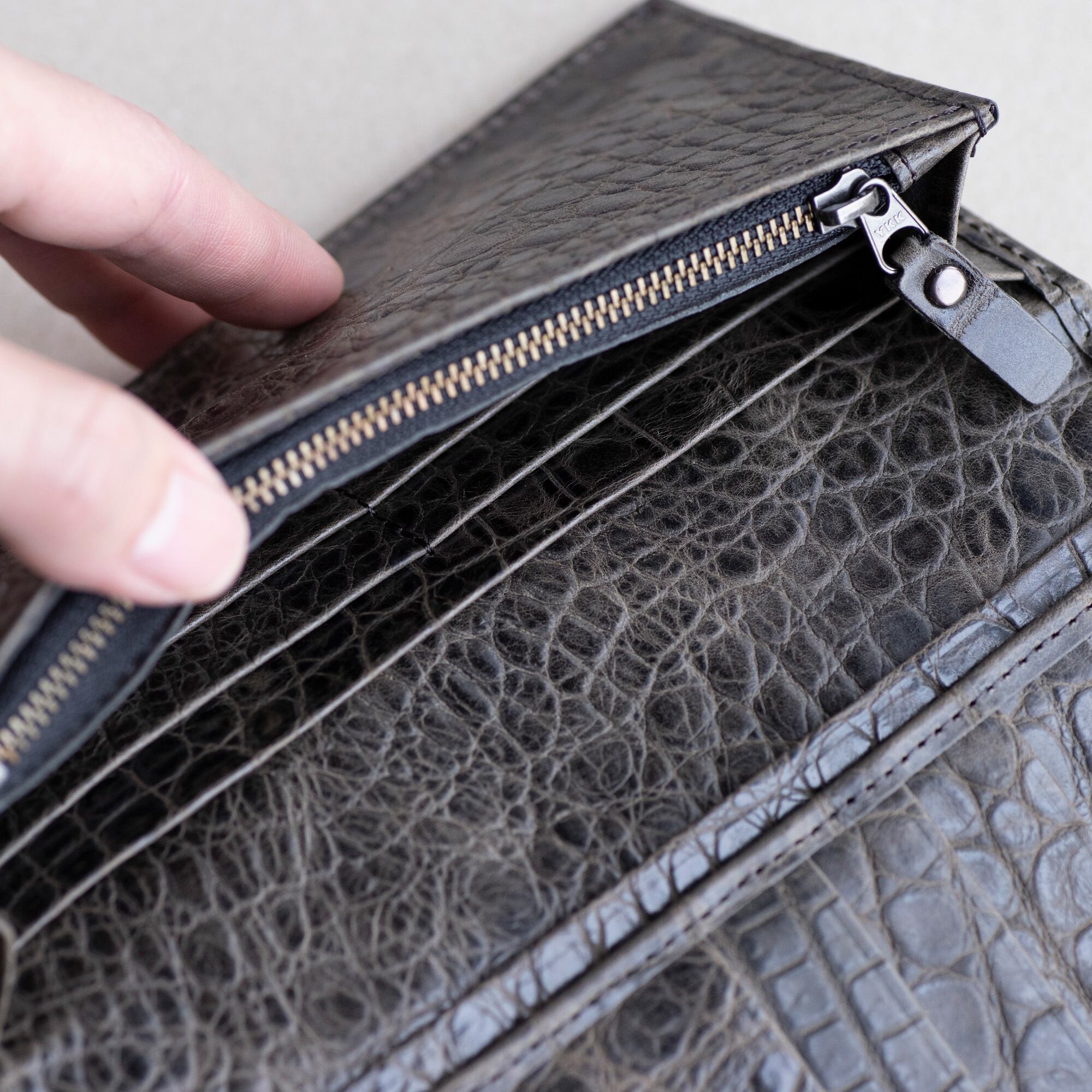 スリムロングウォレット (クロコダイルエンボスレザー) 【aw-12ec