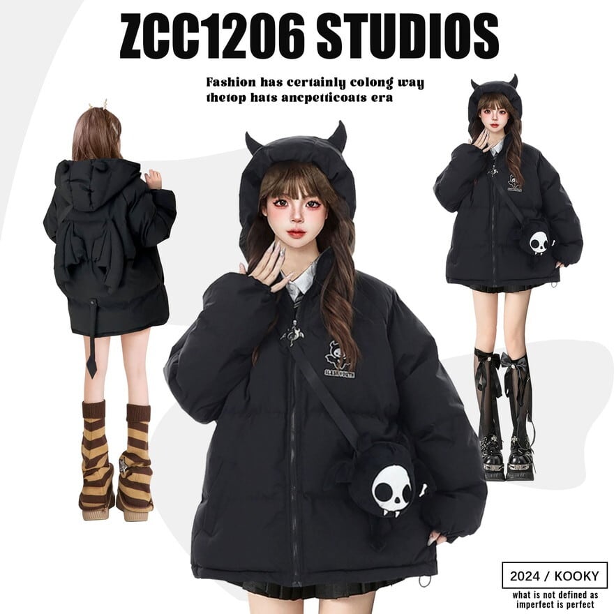 サブカル系 もこもこ ジャケット フーディ デビル パンク 甘辛MIX