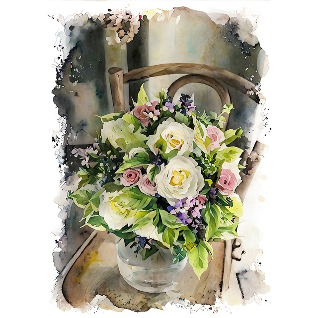 絵画 花(フラワー) 花瓶の花 インテリアアート額付き 水彩画・油絵調 WAT0754