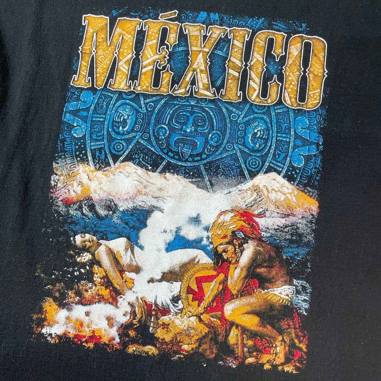 メキシコ アートプリント スーベニアTシャツ メンズL 古着 ブラック 