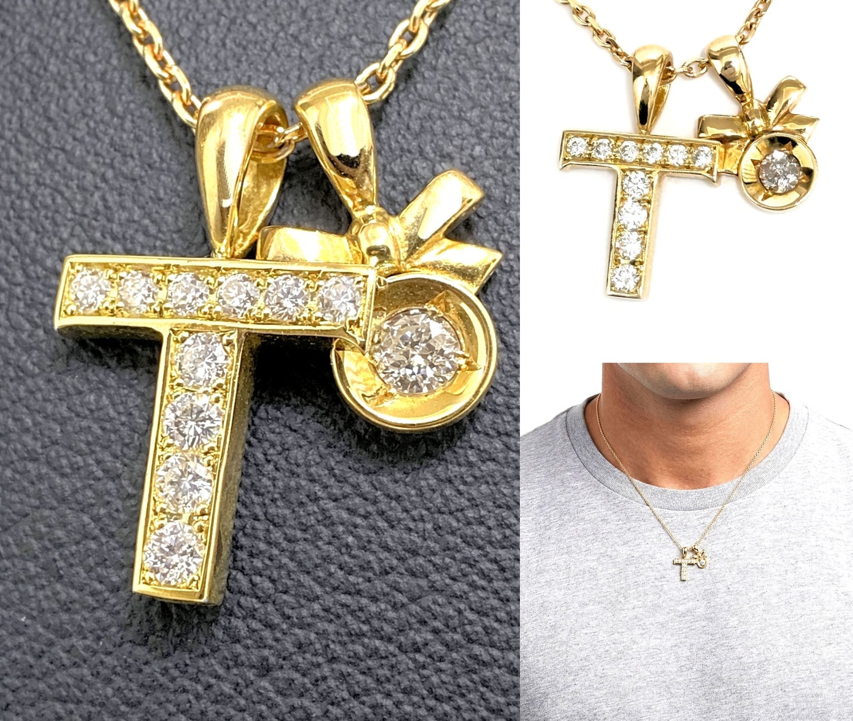 EYEFUNNY アイファニー K18 YG ダイヤモンド T クロス ネックレス