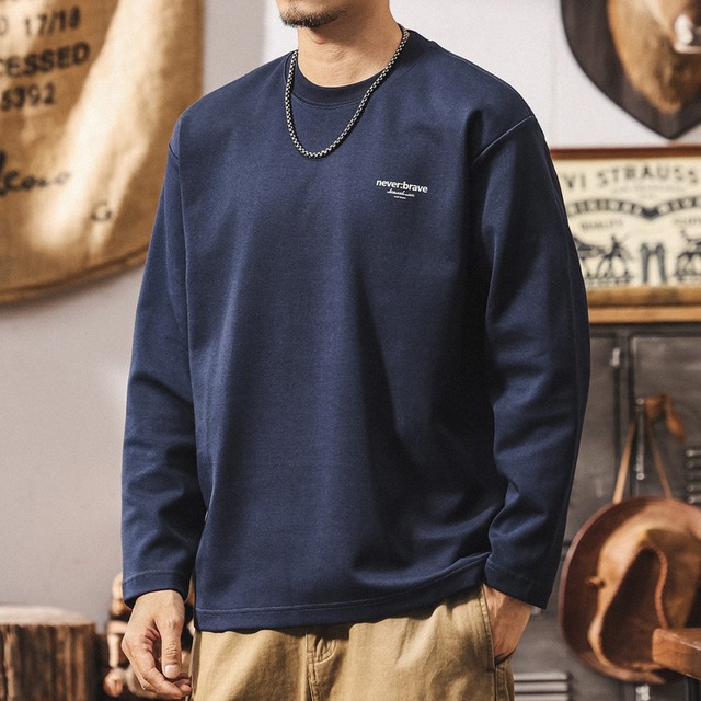 Chest logo retro long t shirt ( 5color )