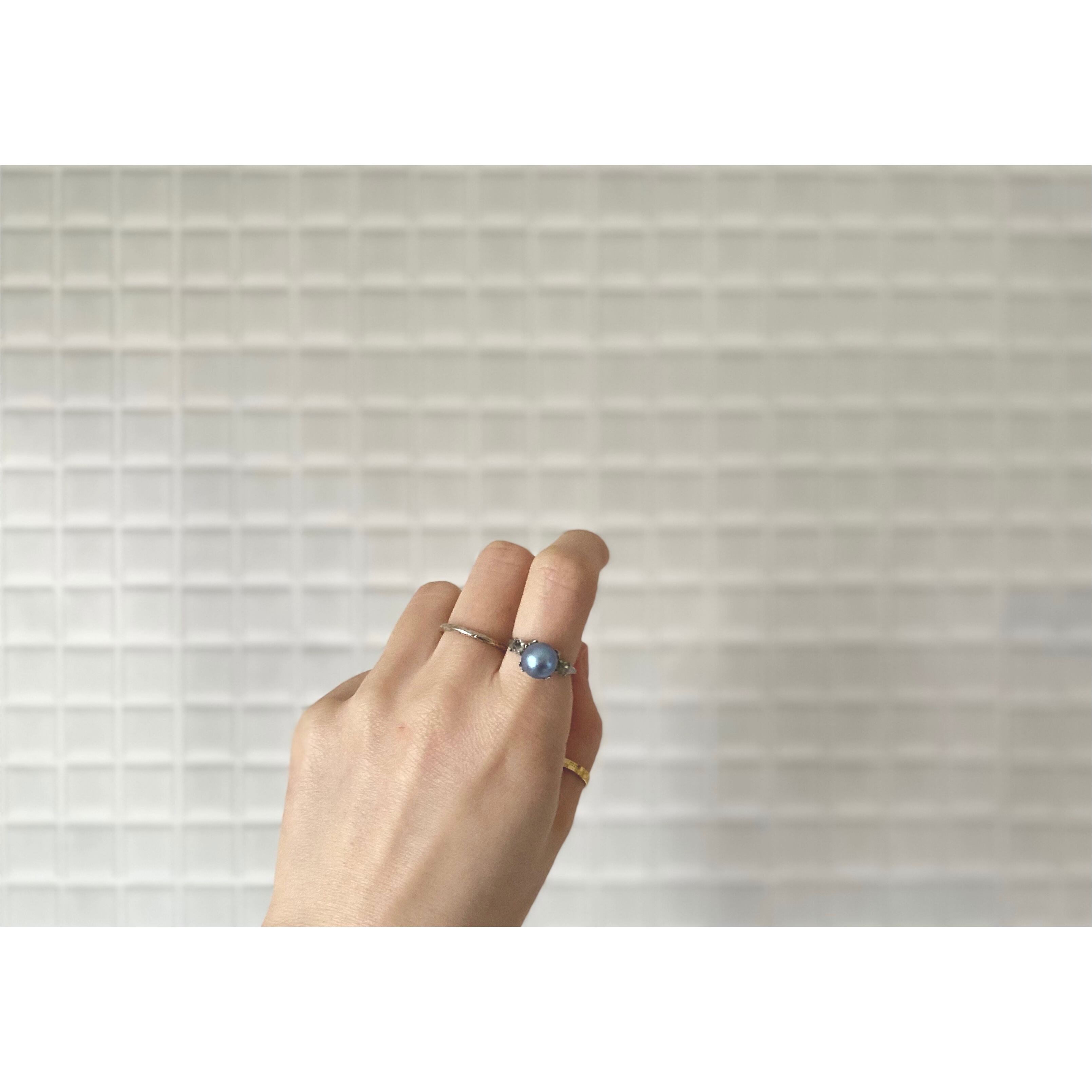 Vintage s〜s retro silver  blue pearl bijou ring レトロ