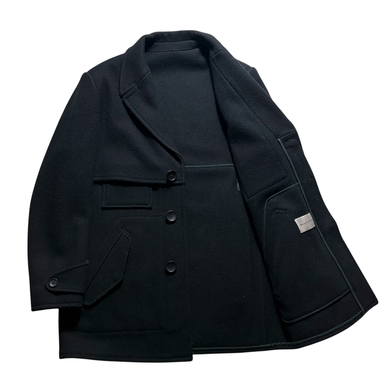 BALENCIAGA by Nicholas Ghesquiere black wool coverall coat