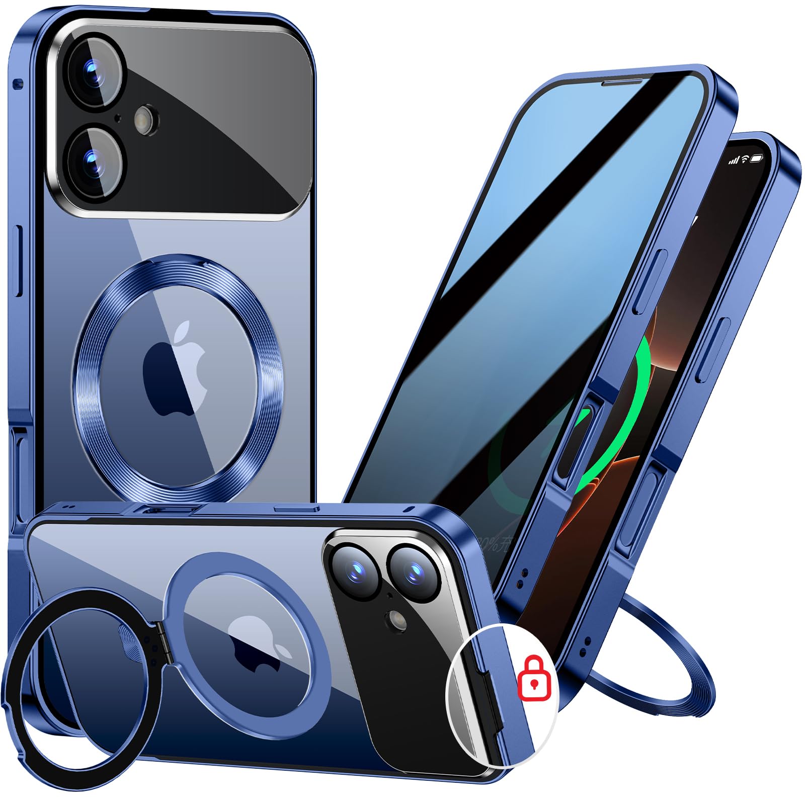 【スライドカバー磁気ロック・覗き見防止・新次元の一体型カメラ保護 +CD隠しスタンド】Rosycover iPhone 17 用 ケース