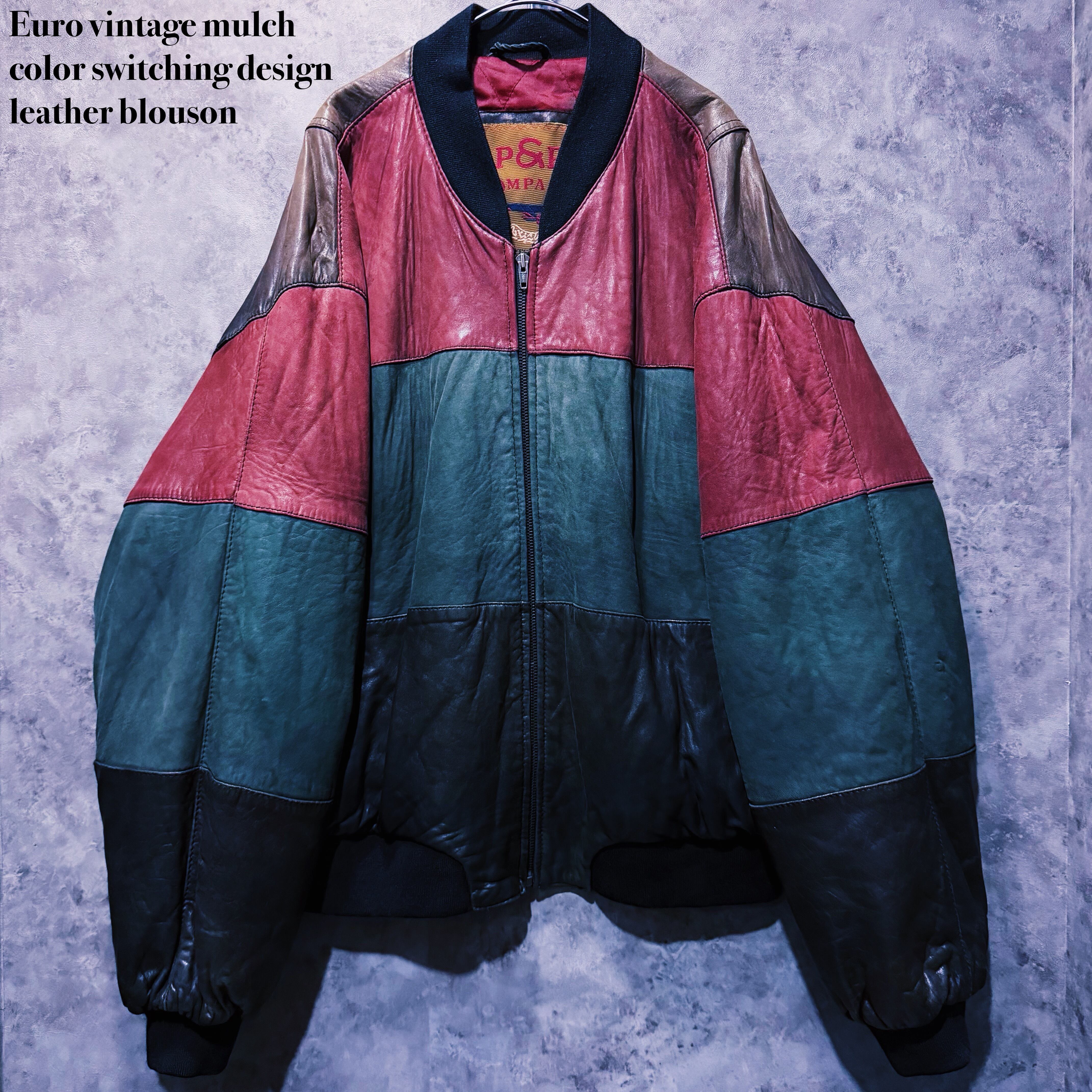 【doppio】Euro vintage mulch color switching design leather blouson