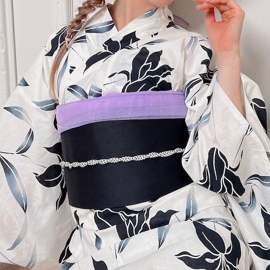 モノトーン百合浴衣2点セット浴衣+作り帯 レディース | yuki-japan
