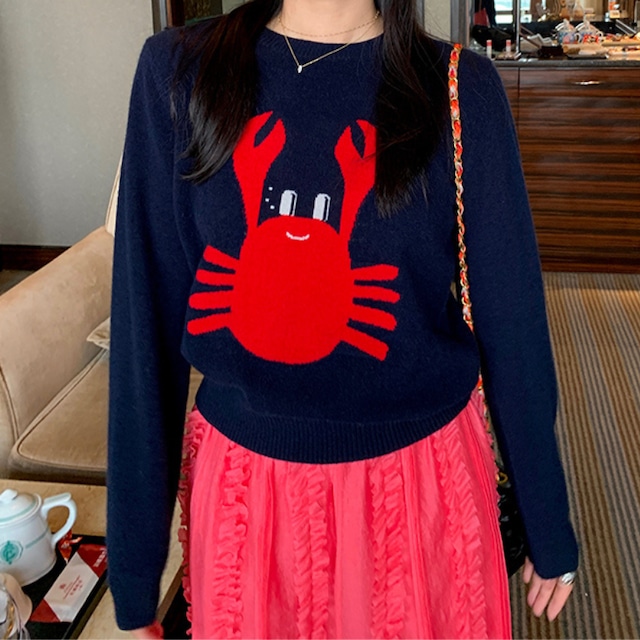 smile crab design knit sweater  e1783