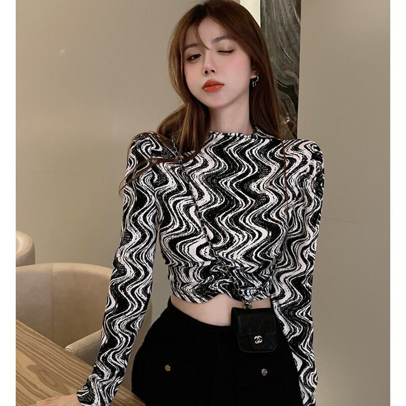 Tシャツ シャツ オータムショートブラウス ウェスト薄手 レース 秋物 レースアップ ガールズファッション62354978357