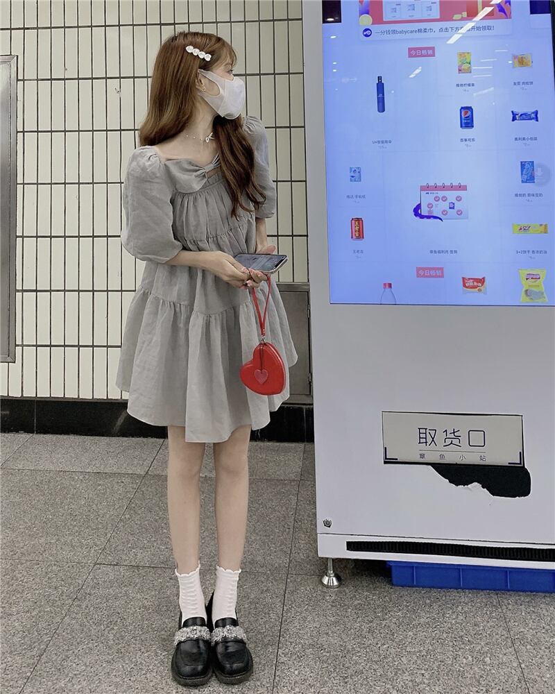 サマードレス 薄手スリーブ リボン 大人ガーリー スウィート キュート カジュアル 夏物 モンロー13749683401